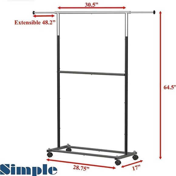 Brand New 2-Tier Clothing Rack With Wheels - Black - Picture 2 of 2
